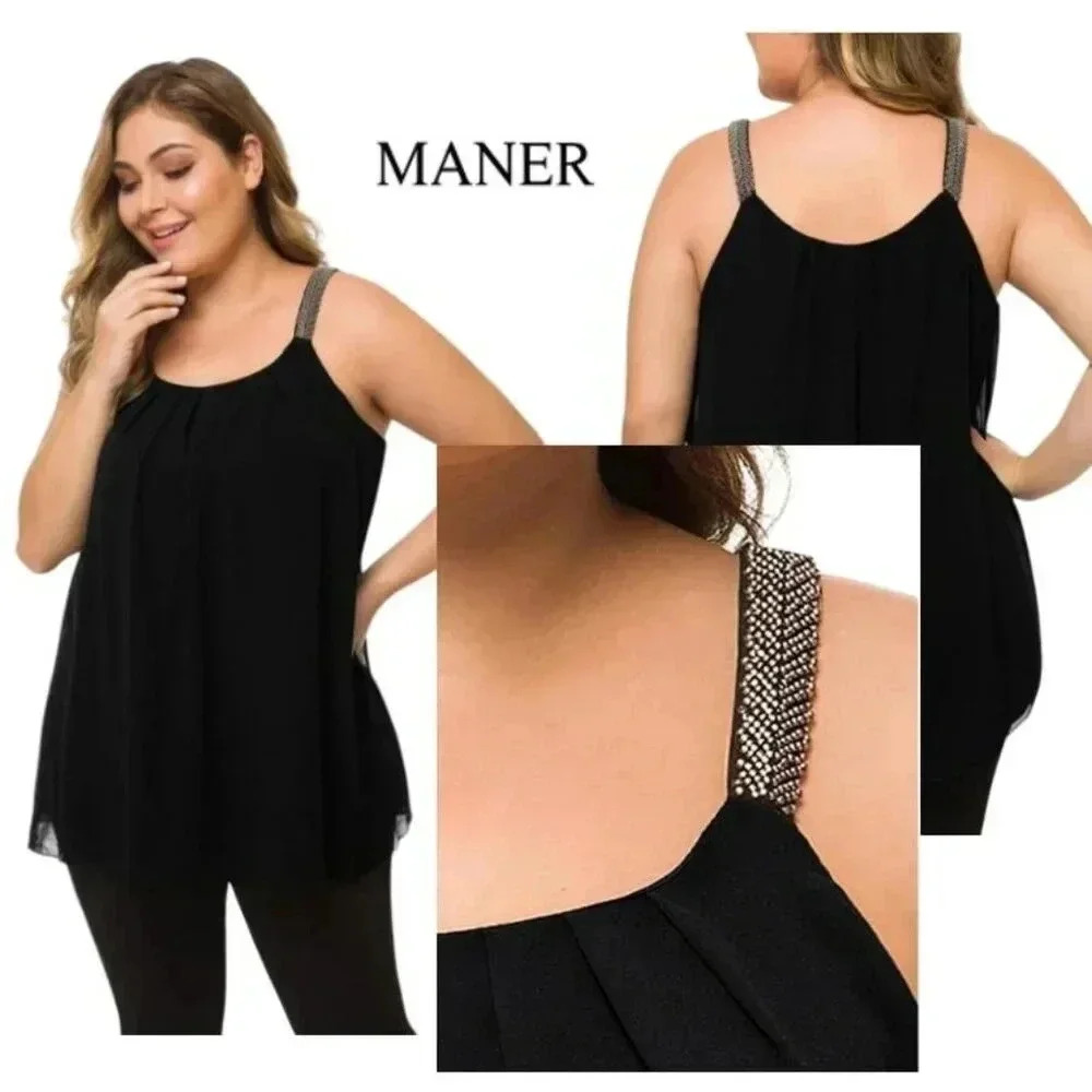 Maner Black Tank w/ Detailed Straps / Size 3XL